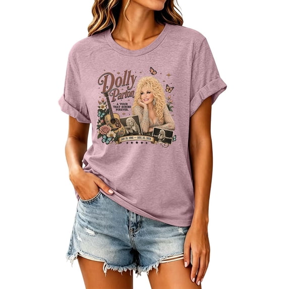 Dolly Music Parton Memorial T-Shirt for Women, Retro Country Music Casual Tops O-Neck Short Sleeve T Shirt