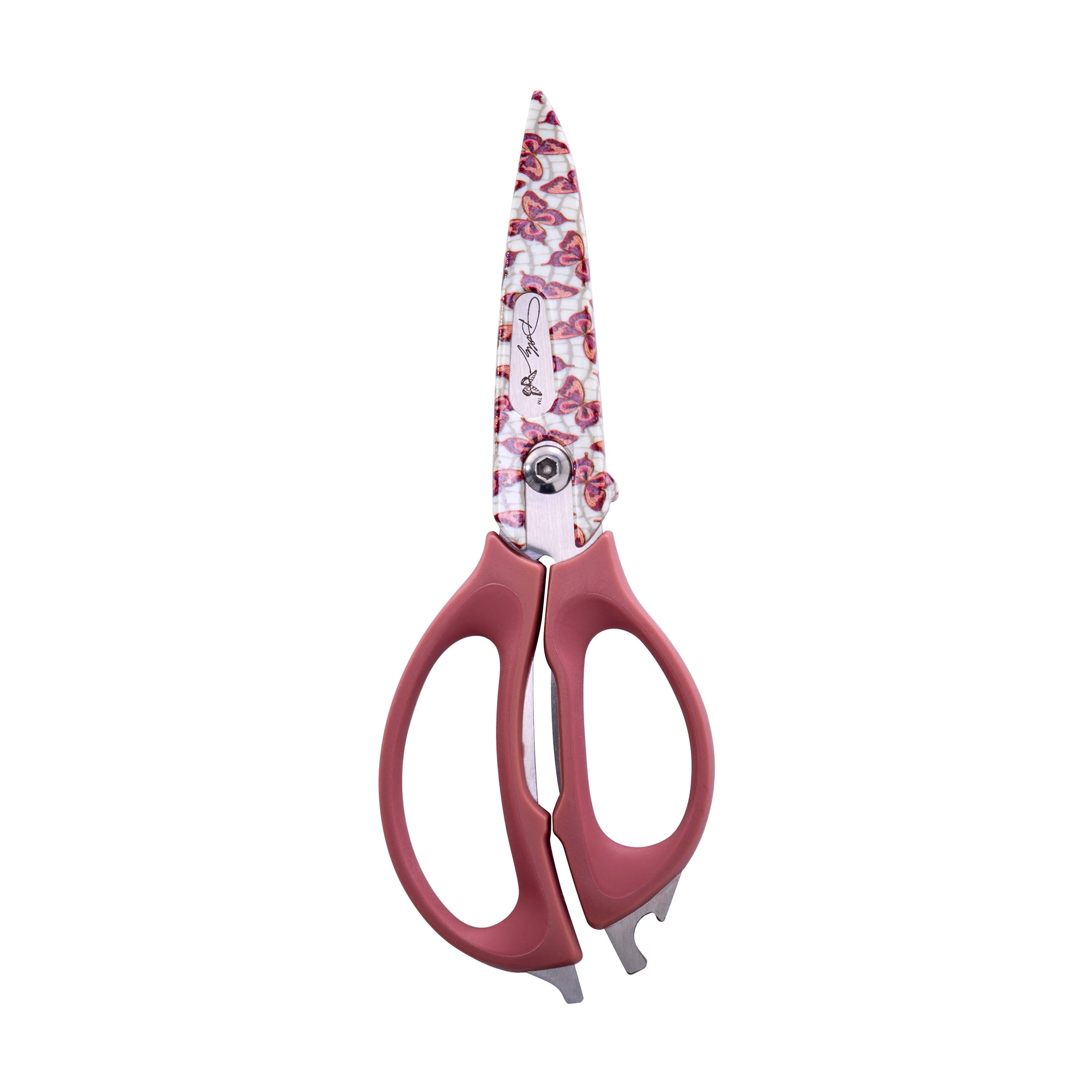 Dolly Parton 4-in-1 Kitchen Scissors with Pink Butterfly Pattern for Everyday Use