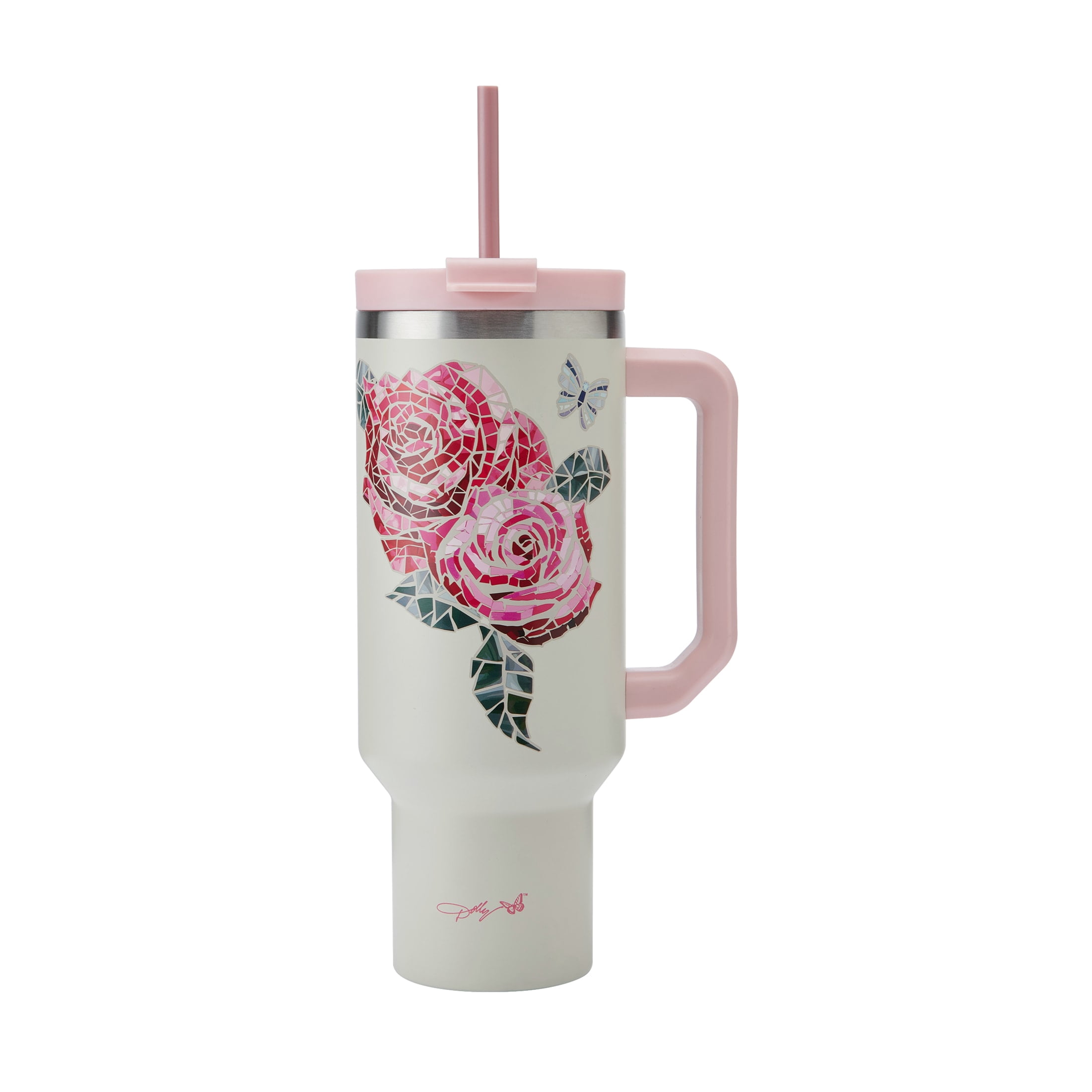 Dolly Parton 40 oz Stainless Steel Tumbler with Handle Pink Jewel