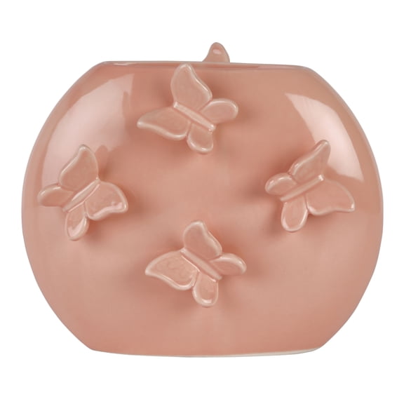 Dolly Parton 6.75 in Pink Butterfly Ceramic Oval Vase