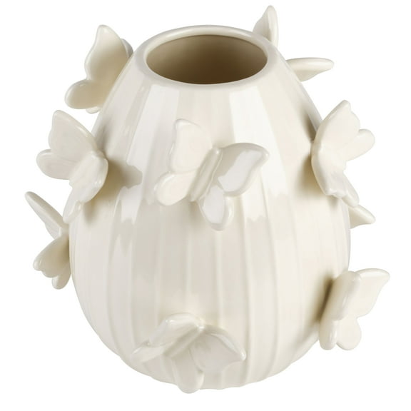Dolly Parton 7.75 in White Butterfly Ceramic Ridge Vase