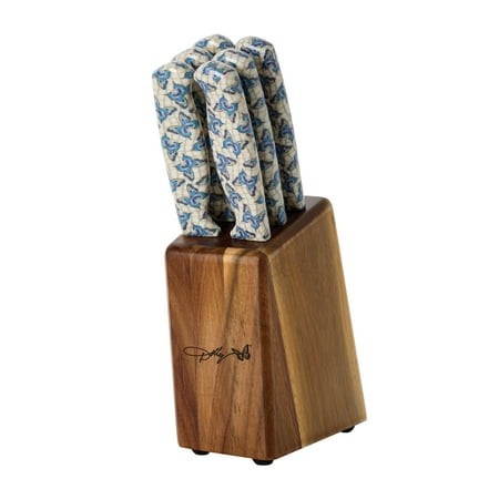 Dolly Parton 7-Piece Steak Knife Set with Blue Handles and Acacia Block for Storage