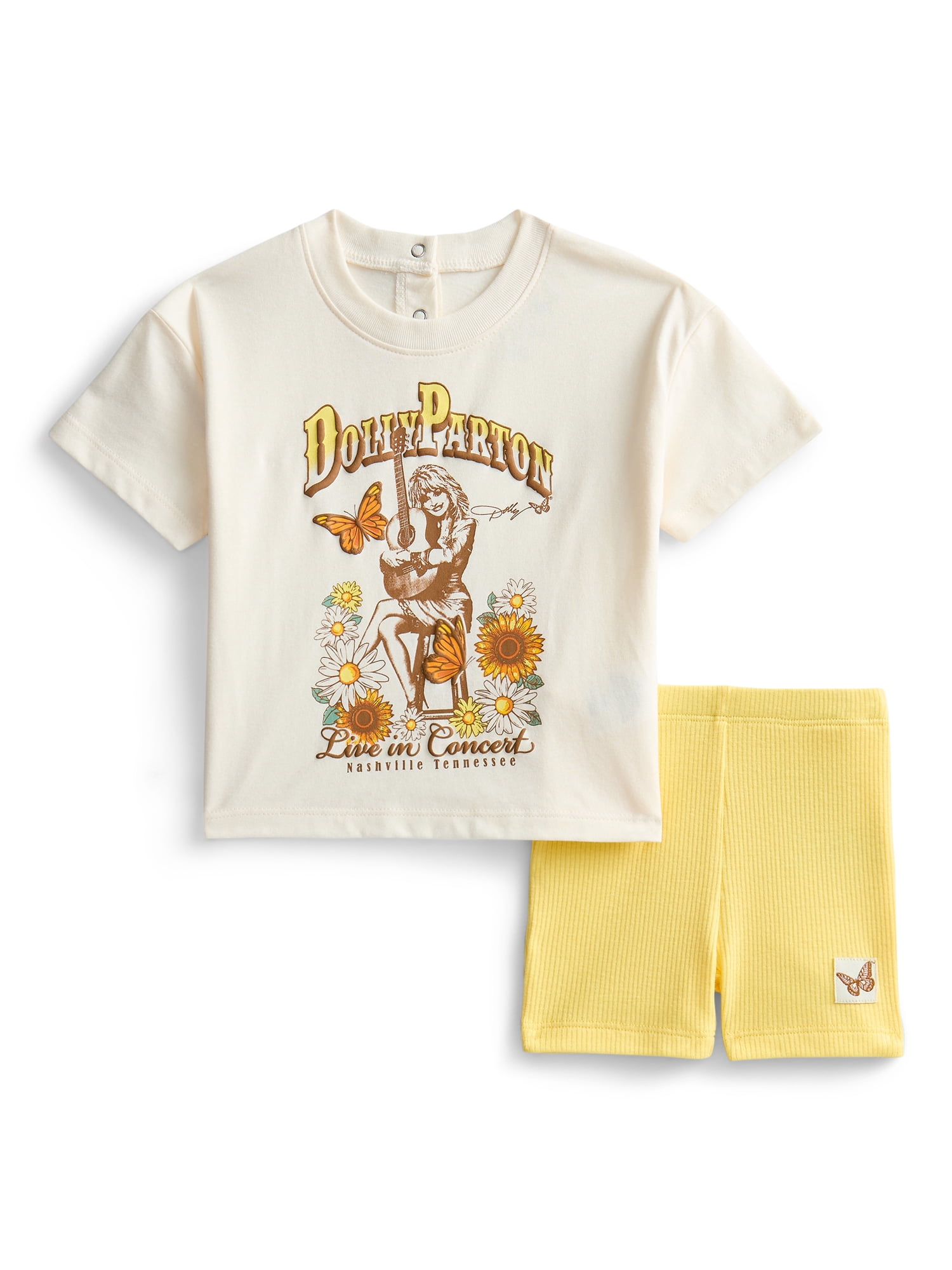 Dolly Parton Baby Girls Graphic Tee and Bike Shorts Set, 2-Piece, Sizes 0/3M-6/9M