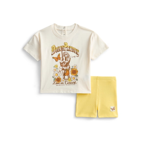 Dolly Parton Baby Girls Graphic Tee and Bike Shorts Set, 2-Piece, Sizes 0/3M-6/9M
