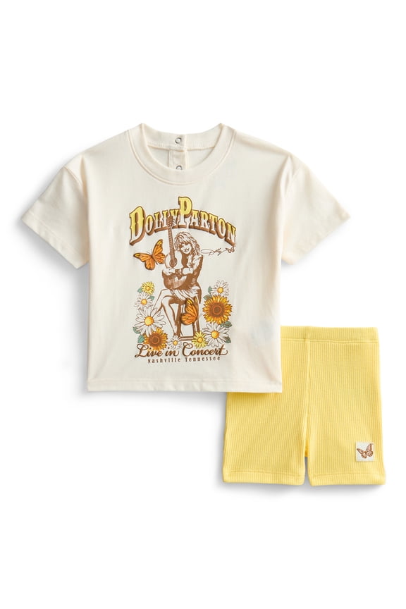 Dolly Parton Baby Girls Graphic Tee and Bike Shorts Set, 2-Piece, Sizes 0/3M-6/9M