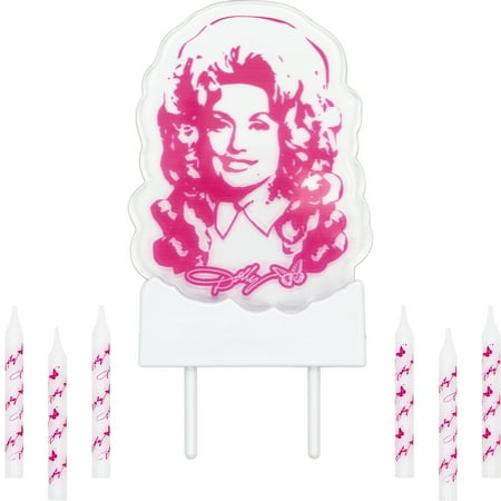 Dolly Parton Birthday Candles and Light-Up Pink Acrylic Cake Topper Set 7 Count