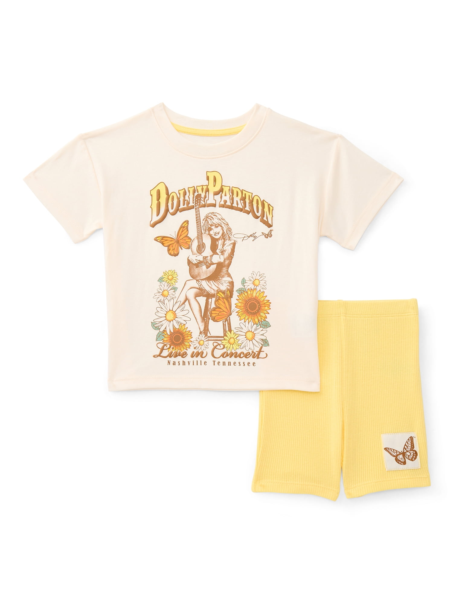 Dolly Parton Toddler Girls Graphic Tee and Bike Shorts Set, 2-Piece, Sizes 12M-5T