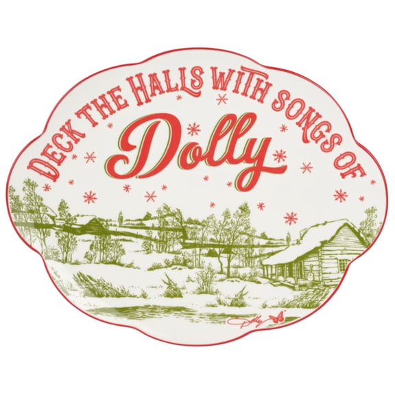 Dolly Parton Serving Platter Holiday Toile Stoneware 1-Count 12 x 9.5 Inch