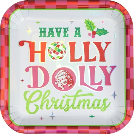 Dolly Parton Holly Dolly Christmas Square Disposable Paper Plates 9" 8 Count Multicolor