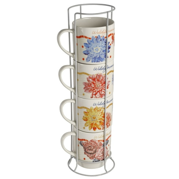 Dolly Parton Jeweled Mosaic 14 oz Mugs with Wire Rack Set of 4