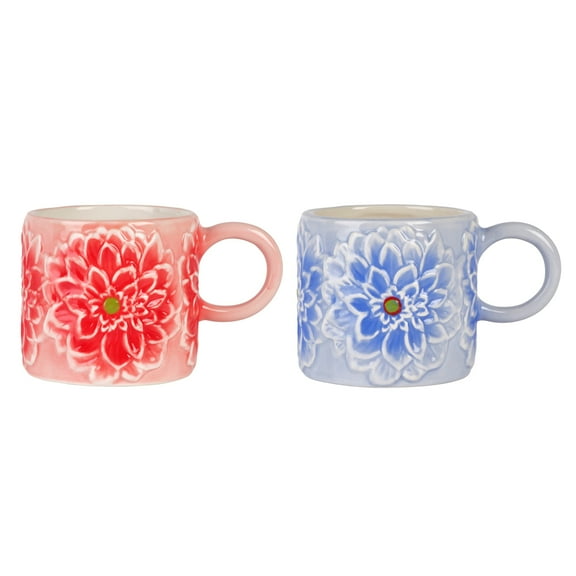 Dolly Parton Jeweled Dolomite Mosaic 15 oz Flower Mug Blue and Pink Set of 2