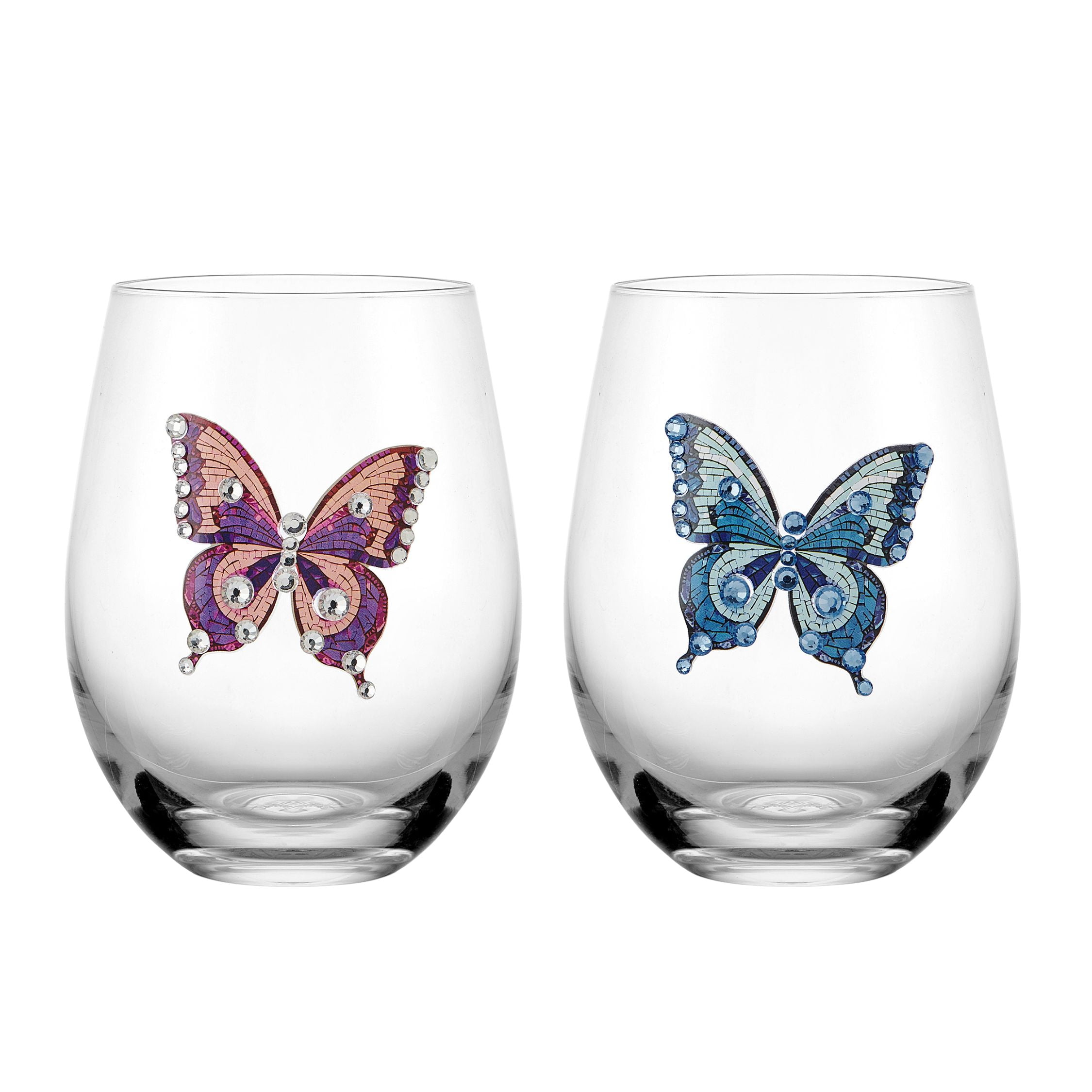 Dolly Parton Jeweled Mosaic  18 oz Stemless Glass Wine Glasses Set of 2