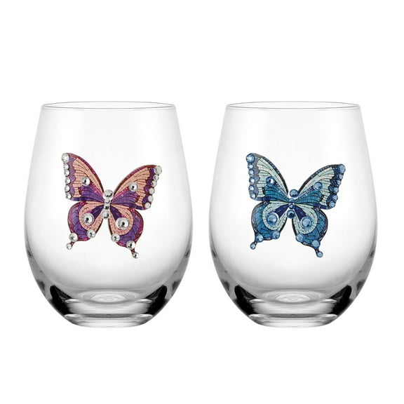Dolly Parton Jeweled Mosaic  18 oz Stemless Glass Wine Glasses Set of 2