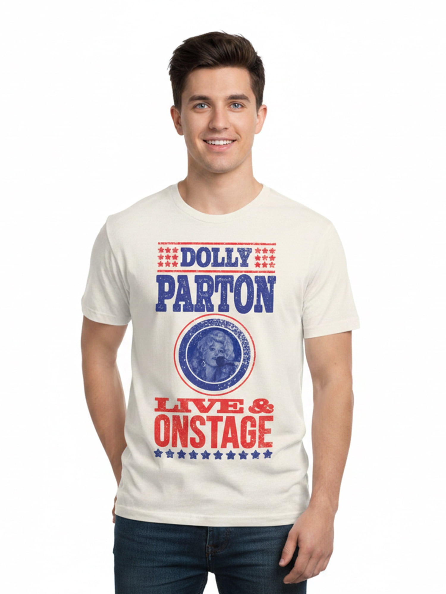 Dolly Parton Men’s Graphic Short Sleeve Tee, Live and Onstage, Sizes S–3XL