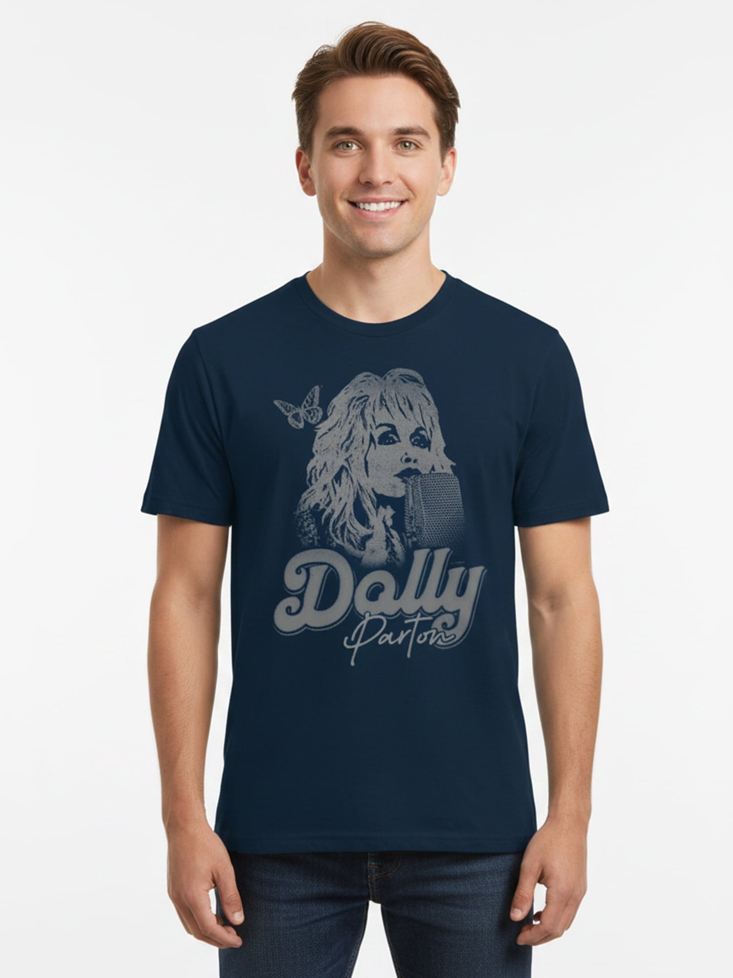 Dolly Parton Men’s Graphic Short Sleeve Tee, Microphone, Sizes S–3XL