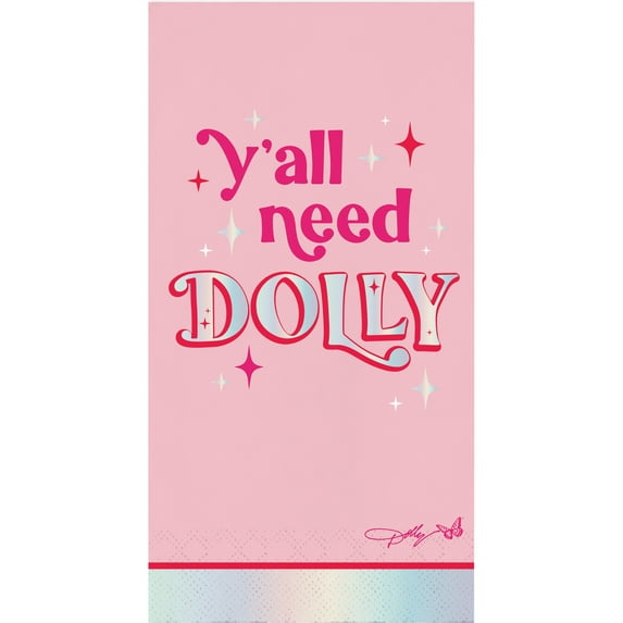 Dolly Parton Pink and Silver Foil Ya'll Need Dolly Guest Towels 16 Count