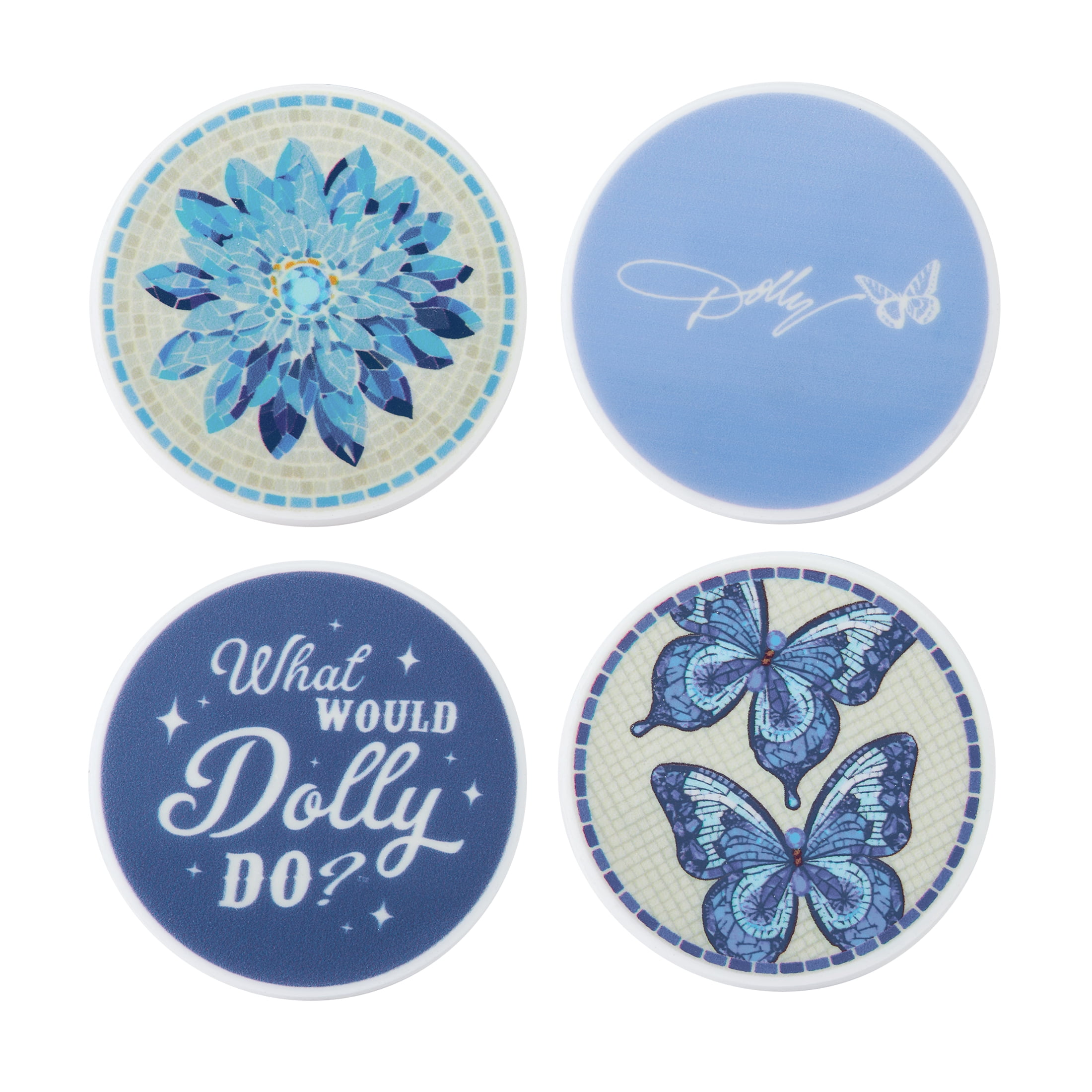 Dolly Parton Set of 4 Round Bag Clips with Magnet, Blue