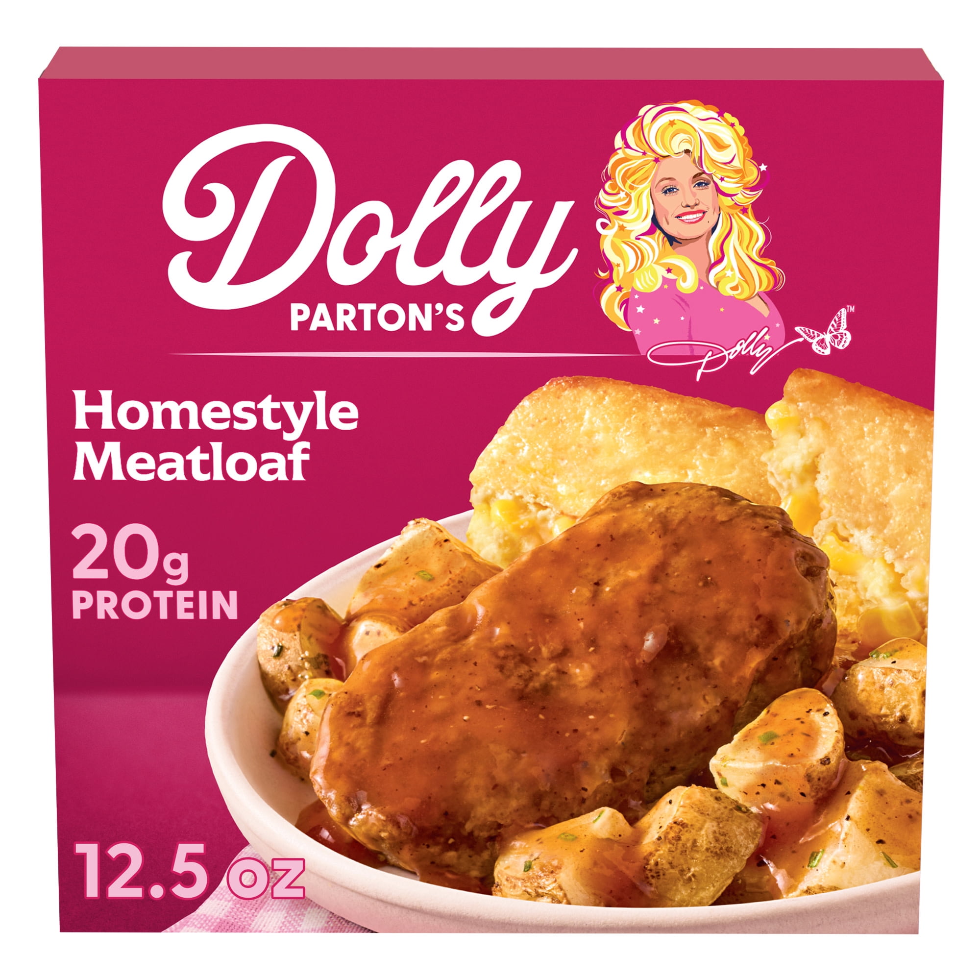 Dolly Parton's Homestyle Meatloaf with Roasted Potatoes and Creamy Cornbread Casserole, 20g Protein, Frozen Meal, 12.5 oz.