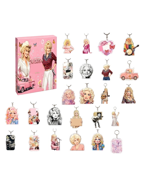 Dolly Pink Box Advent Calendar 2026 24Pcs 2D Acrylic Keychain Pendants Countdown Calendar Country Music Star Acrylic Charms Holiday Advent Calendar Gift for Dolly Fans