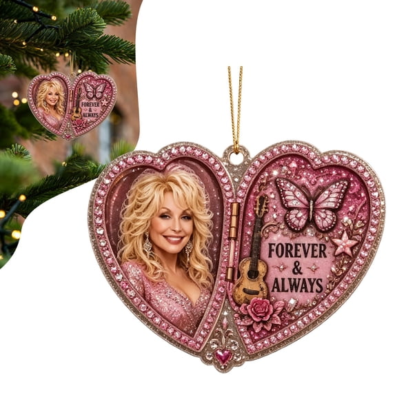 Dolly Pink Ornament, Acrylic Christmas Tree & Car Hanging Decoration, Glitter Country Music Fan Gift, Sparkling Pink Charm Ornament for Fans