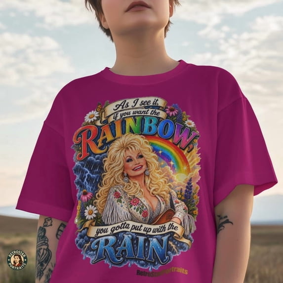 Dolly Rainbow Quote and Portrait T-shirt, Country Music Legend Art Tee