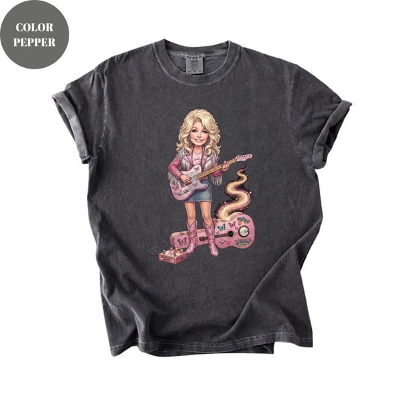 Dolly Shirt, Retro Country Music Tee, Pink Guitar Cowgirl Shirt, Western Concert Inspired T-Shirt, Country Singer Fan Gift