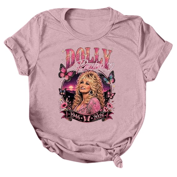 Dolly Shirt for Women Butterfly Portrait Graphic Tee Country Music T Shirt Short Sleeve Crew Neck Casual Western Top