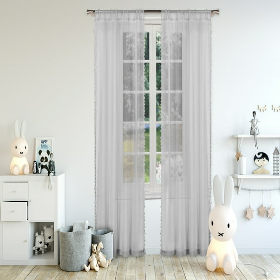 Dolly Tassel Trim Kids' Sheer Window Curtains, Set of 2