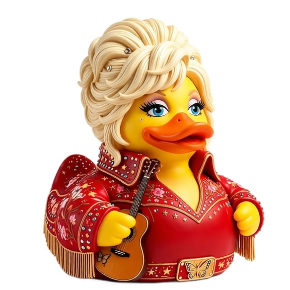 Dolly Themed Resin Duck Figurine, Country Singer Style Yellow Duck Statue with Red Outfit Guitar, Christmas Home Tabletop Decor Holiday Gift