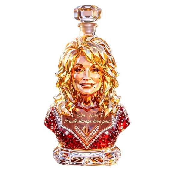 Dolly Whiskey Decanter Hand-cut artistic glass bottle engraved with "I Will Always Love You" ideal for bar tabletop dcor and as a cherished keepsake gift