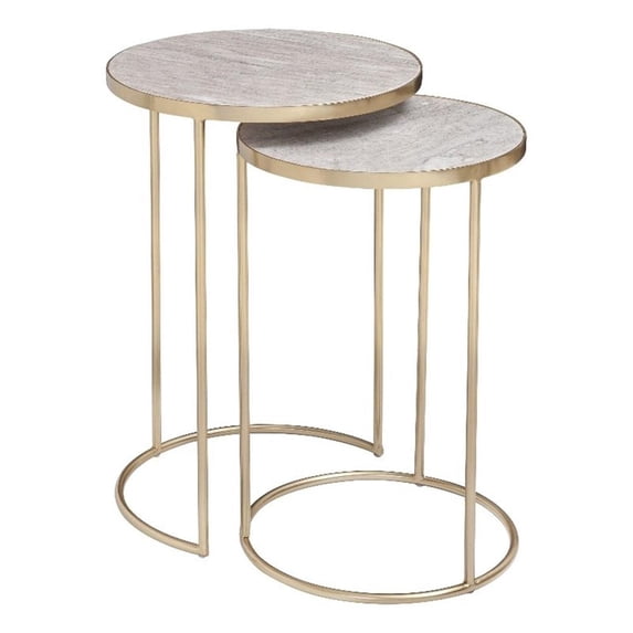 Dolly White Genuine Marble Top and Gold Base Nesting End Tables