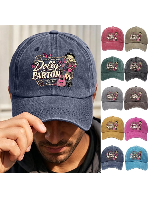 Dollys Country Music Star Print Baseball Cap, Vintage Washed Cotton Hat with Butterfly Design, Unisex Retro Style