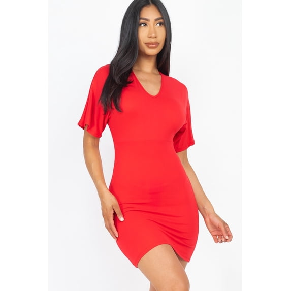 Dolman Sleeves Solid Mini Dress L