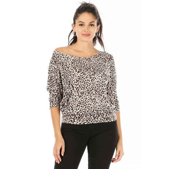 Dolman Tops for Women Sexy Off The Shoulder Tops Banded Waistband Shirts 3/4 Sleeves Regular and Plus Size Tops
