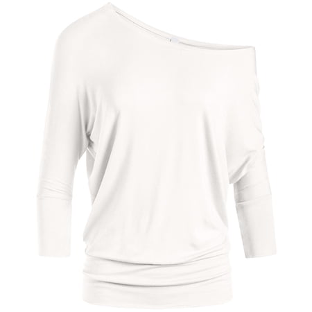Dolman Tops for Women Sexy Off The Shoulder Tops Banded Waistband Shirts 3/4 Sleeves Regular and Plus Size Tops