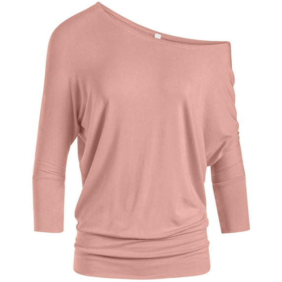 Dolman Tops for Women Sexy Off The Shoulder Tops Banded Waistband Shirts 3/4 Sleeves Regular and Plus Size Tops