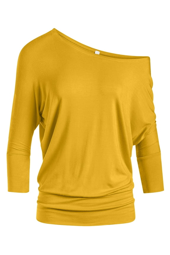 Dolman Tops for Women Sexy Off The Shoulder Tops Banded Waistband Shirts 3/4 Sleeves Regular and Plus Size Tops