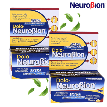 Dolo-NeuroBion Extra Strength Tablets, 500 mg Acetaminophen, 2-Pack (30 Count Each)