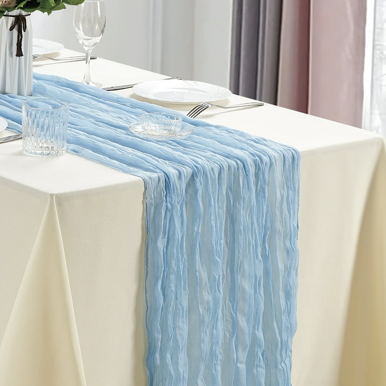 Dololoo 2 Pack 13 FT Baby Blue Cheesecloth Table Runner, Gauze Fabric for Wedding Reception Bridal Shower, Boho Rustic Table Decoration Arbor Decor Dololoo 2 Pack 13 FT Baby Blue Cheesecloth Table Runner, Gauze Fabric for Wedding Reception Bridal Shower, Boho Rustic Table Decoration Arbor Decor