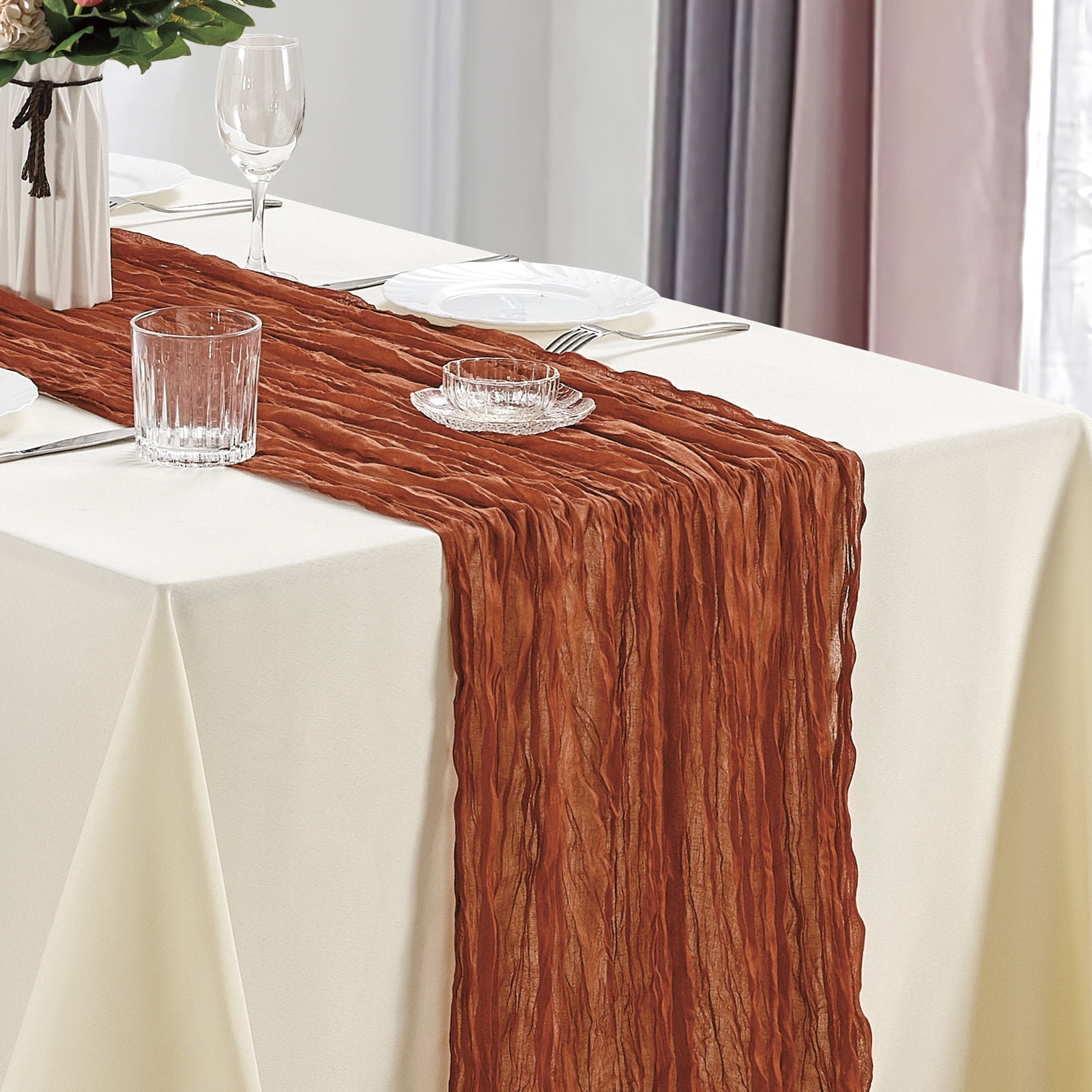 Dololoo 2 Pack 13 FT Terracotta Cheesecloth Table Runner, Gauze Fabric ...