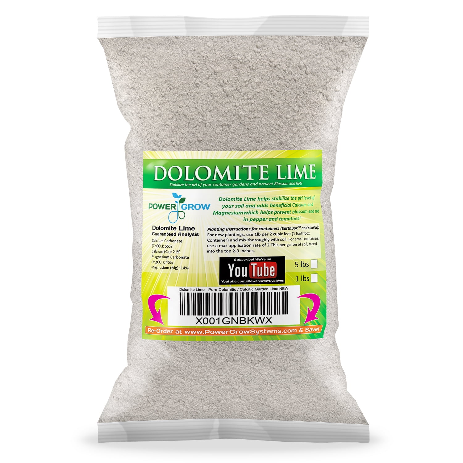PowerGrow Dolomite Lime 5 Pounds Fertilizer for Garden Soil Enrichment