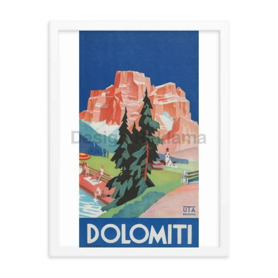 Dolomite Mountains, Italy Version 2 circa 1934. Framed Vintage Travel Poster