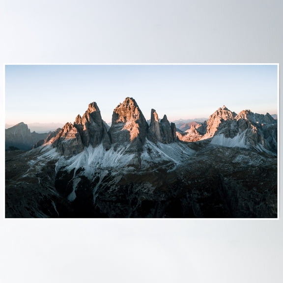 Dolomite Sunset At Tre Cime Landscape Panorama Poster Wall Art, Modern Wall Decor, 12x18 UNFRAMED