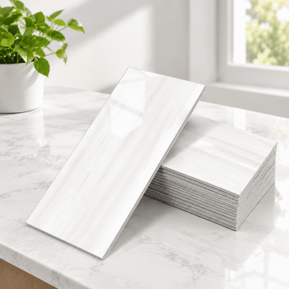 Dolomite White 100-piece 3''x6'' Glossy PVC Peel and Stick Subway Wall Panels