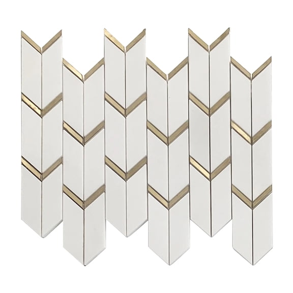 Dolomite White Marble with Arrow Gold Brass Accent 14-in x 12-in Waterjet Mosaic Wall Tile(5.83-sq. ft/ Box)