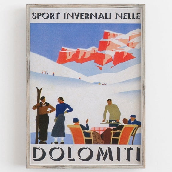 Dolomites Italy Ski Print: Vintage Travel Poster UNFRAMED PAPER POSTER, Home Decor