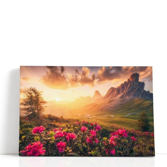 Dolomites Mountains and Flowers - Wrapped Canvas Print Wall Art | 18" W x 12" H