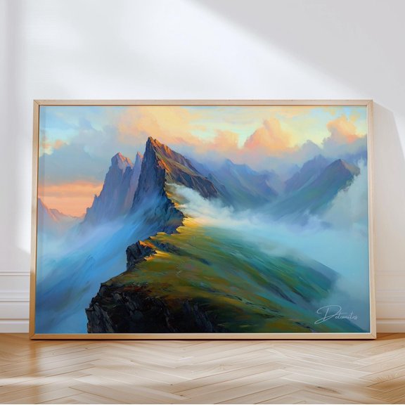 Dolomites Travel Print, Sunset Mountain Landscape Art, Unframed Paper Poster 8x10in