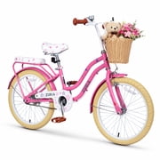 Dolonm 20 Kids Bike for Ages 7-10, Lightweight High-Carbon Steel Frame Cruiser Bicycle, Girls Bike with Wicker Basket, Rear Seat Rack, No Training Wheels, Pink