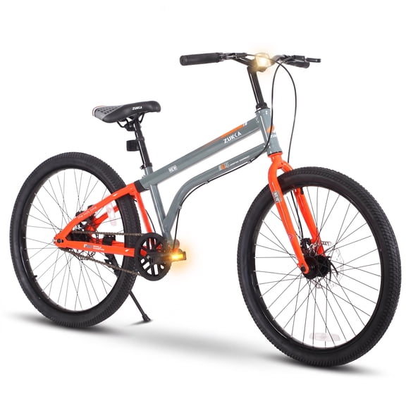 Dolonm 24" Kids Bike for Ages 10+, Youth Commuter Bicycle for Boys & Girls, High Carbon Steel Frame with Reflectors and Dual Disc Brakes, Gray Orange